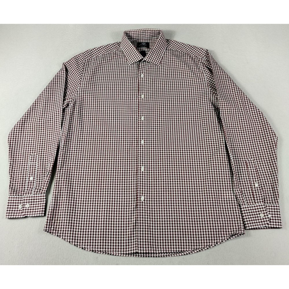 Dockers Dress Shirt Mens Large 16-16.5 34/35 Red Gingham Fitted Stretch Collar
